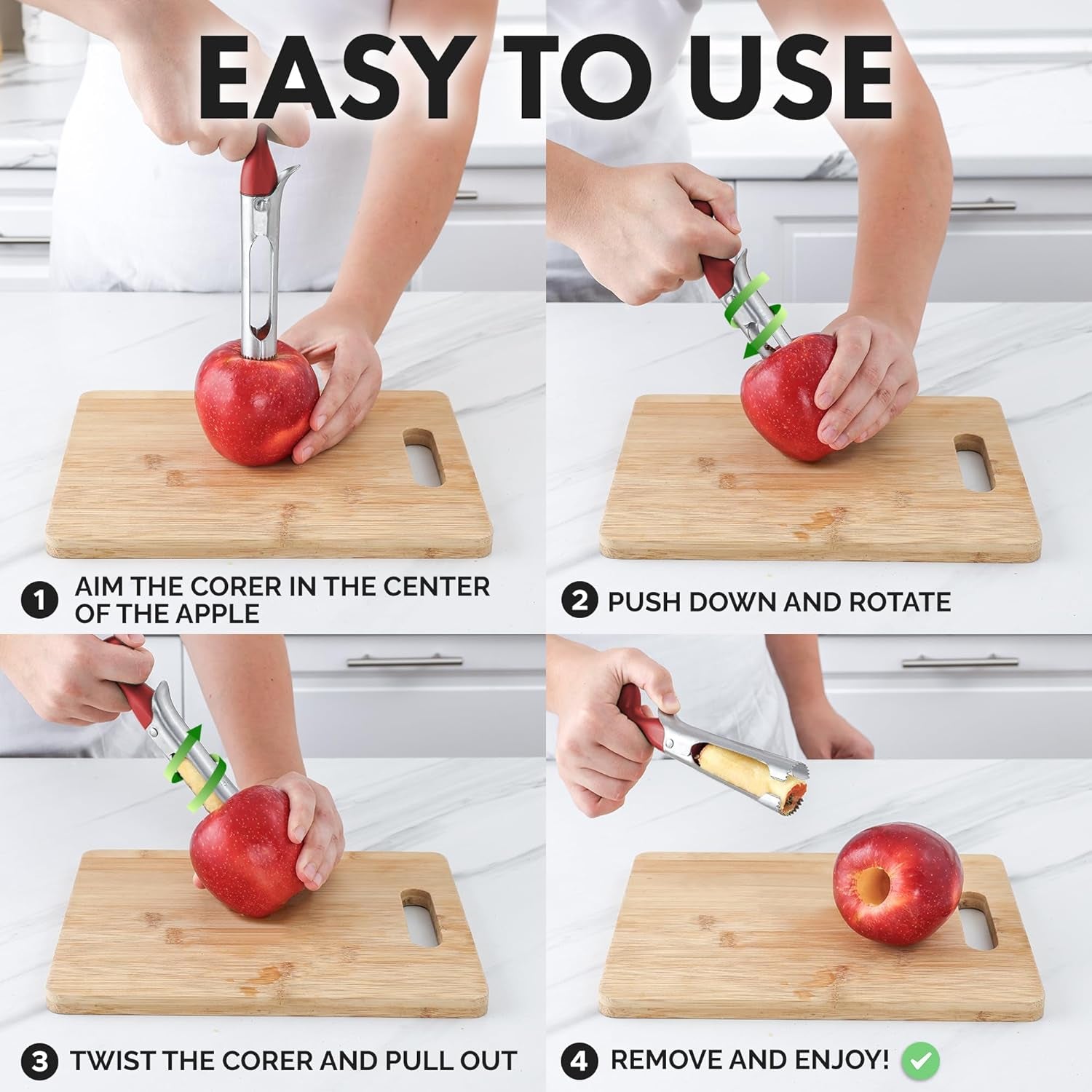 Premium Apple Corer Tool - Ultra Sharp, Stainless Steel, Serrated Blades for Easy Coring - Easy to Use & Clean, Durable Apple Corer Remover for Baking Apples & More - Red