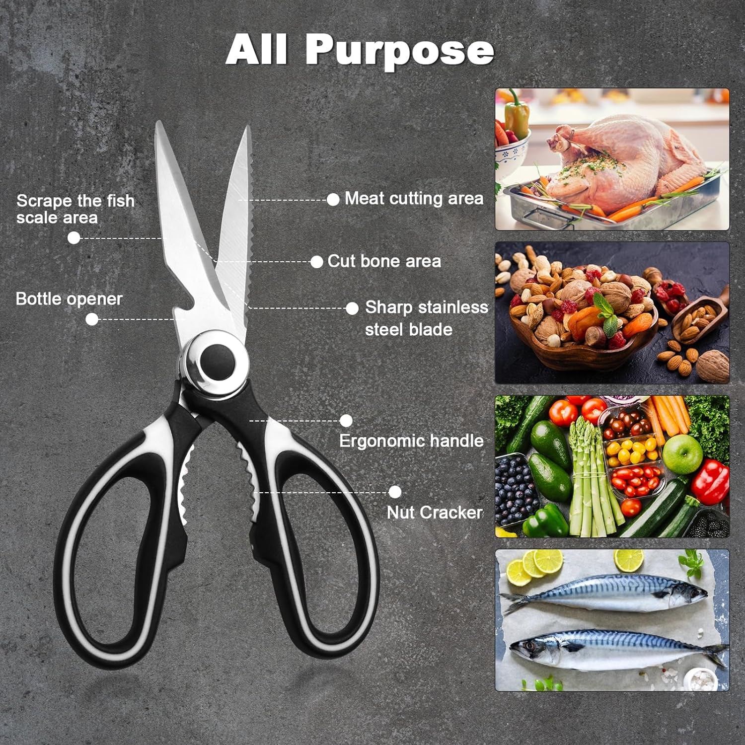 Kitchen Scissors Set, Heavy Duty Kitchen Scissors Stainless Steel, Sharp Kitchen Shears & Herb Scissors with Cover for Food Meat Cutting - 2 Pack