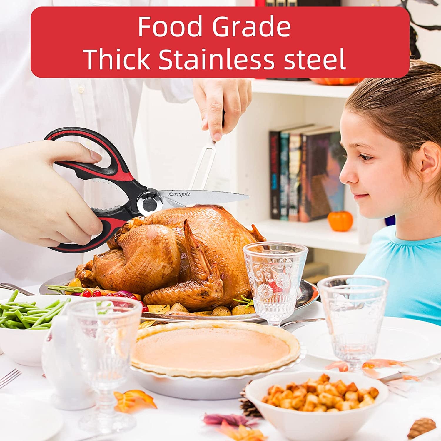 Kitchen Scissor for General Use 2-Packs,Heavy Duty Kitchen Raptor Meat Shears,Dishwasher Safe Cooking Scissors, Stainless Steel Multi-Function Scissors for Food,Chicken,Poultry, Fish, Pizza,Herbs