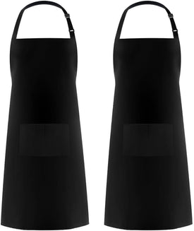 2 Pack Adjustable Bib Apron Thicker Version Waterdrop Resistant with 2 Pockets Cooking Kitchen Aprons for Women Men Chef, Black