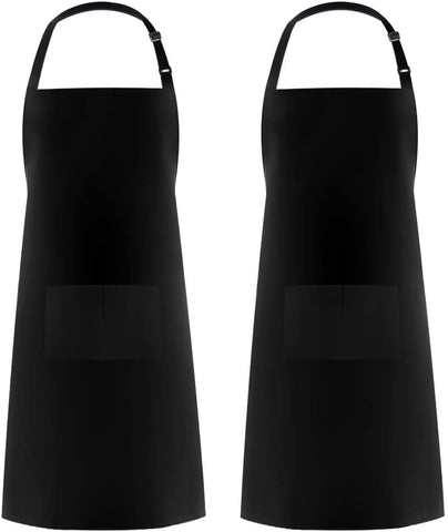 Image of 2 Pack Adjustable Bib Apron Thicker Version Waterdrop Resistant with 2 Pockets Cooking Kitchen Aprons for Women Men Chef, Black