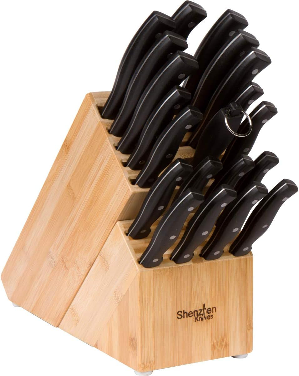 20 Slot Universal Knife Block:  X-Large Bamboo Wood Knife Block without Knives - Countertop Butcher Block Knife Holder and Organizer with Wide Slots for Easy Kitchen Knife Storage