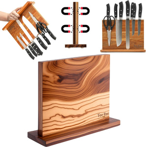 Premium Natural Acacia Wood Magnetic Knife Block Double Sided Magnetic Knife Holder Stand for Kitchen Counter anti Slip Base Knife Block without Knives Knife Storage Universal Knife Block Knife Stand