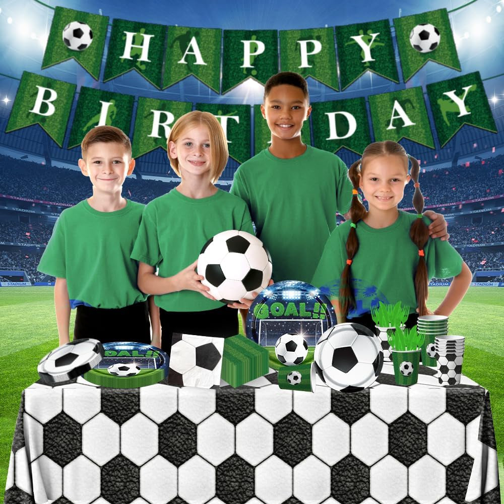 Soccer Party Supplies Soccer Birthday Party Favors Decorations Tableware Sports Football Theme Party Disposable Plates,Tablecloth,Napkins,Cups,Forks and Knives for Boys Kids Soccer Fans -Serves 20