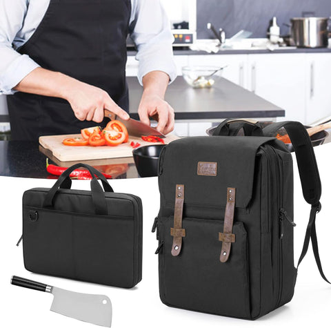 Image of Large Chef Backpack & Knife Bag, Knife Backpack and Chef Bag with Lock Hole, Knife Carrier Chef Utensil Case with Multiple Pockets & Slots for Kitchenware, Patent Design (Knife Not Included)