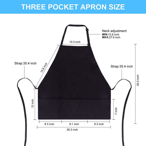 Image of 2 Pack 3 Pockets 100% Cotton Adjustable Bib Apron Chef Kitchen Cooking Aprons for Women Men, Black