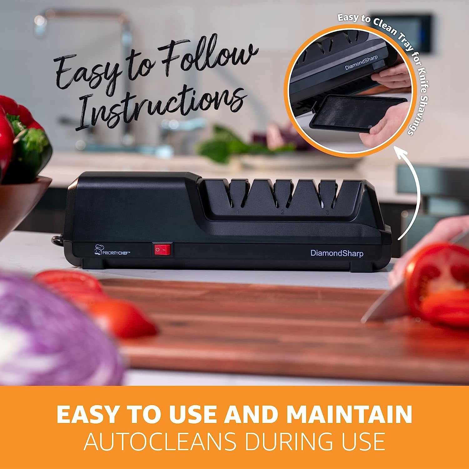 Electric Knife Sharpener for Kitchen Knives, Powerful Motor with Precision Guides and Professional Diamond Abrasives, Expert Automatic Angle Detection for Sharper Knives Black