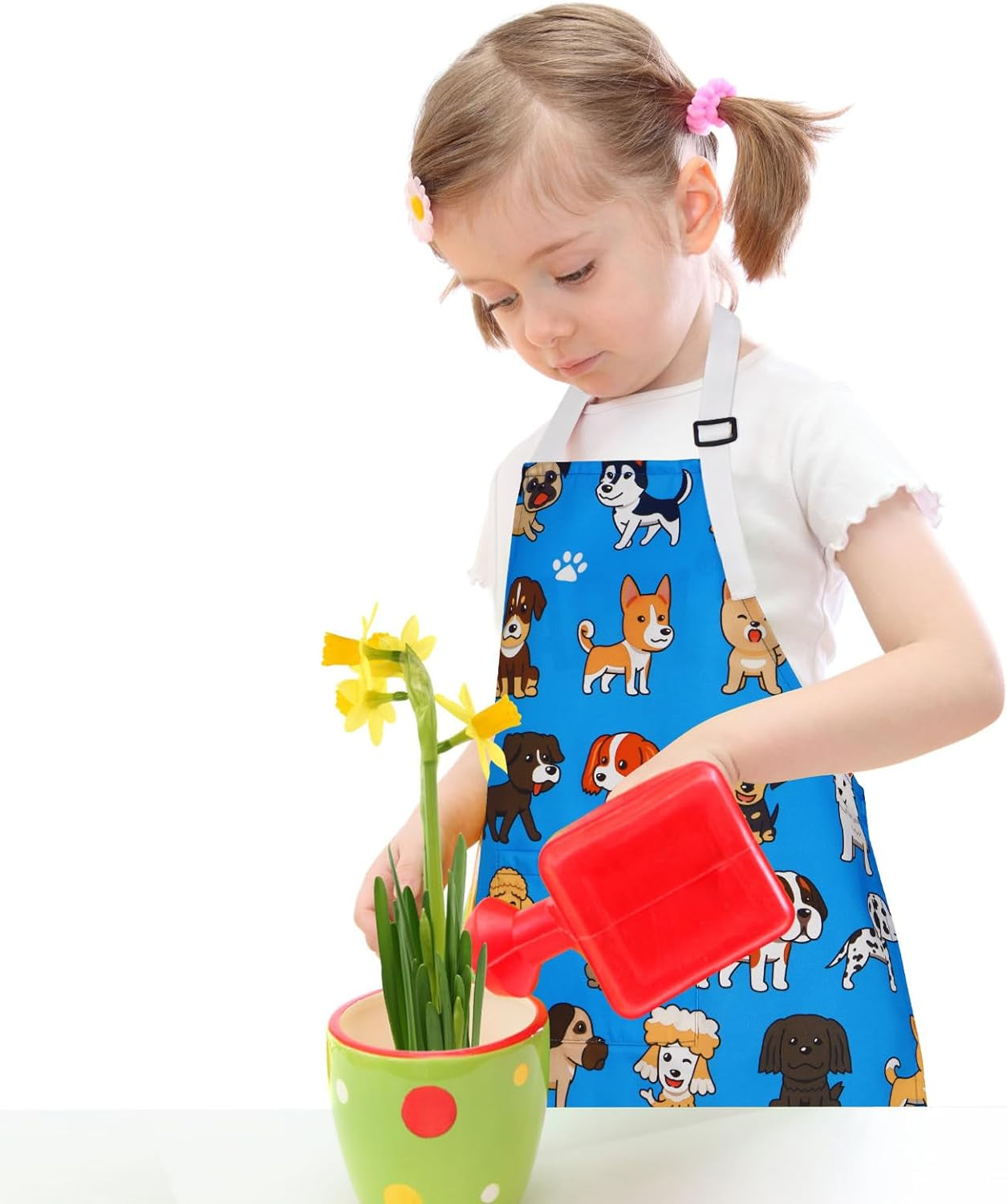 Cute Pets Kids Apron, Cartoon Dog Puppy Kitchen Apron with Pockets, Adjustable Chef Aprons for Toddler Boys Girls, Waterproof Cooking Apron for Painting Baking Gardening, Gifts, 19.7" X 23.6"