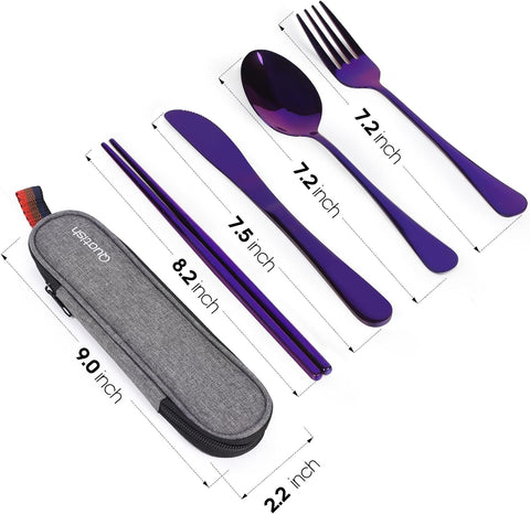 Image of Travel Utensils with Case,  Portable Silverware Set for Work, Lunch Reusable Travel Cutlery Set, 304 Stainless Steel Fork and Spoon Set for Camping(Purple)