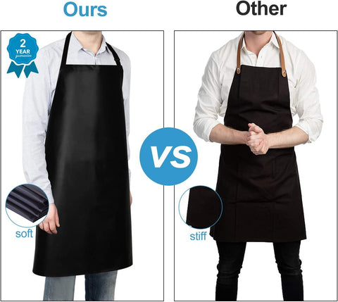 Image of 2 Pack Waterproof Rubber Vinyl Apron 40" Aprons for Men Heavy Duty Chemical Resistant Work Apron Extra Long Grilling Aprons with Adjustable Bib Apron for Dishwashing Lab Butcher Cooking Kitchen Black