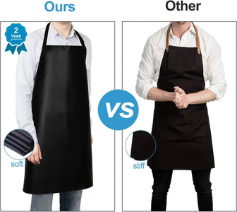 2 Pack Waterproof Rubber Vinyl Apron 40" Aprons for Men Heavy Duty Chemical Resistant Work Apron Extra Long Grilling Aprons with Adjustable Bib Apron for Dishwashing Lab Butcher Cooking Kitchen Black