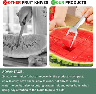 2Pcs Watermelon Fork Slicer Cutter: Watermelon Cutting Tool 2-In-1 Watermelon Fork Slicer Stainless Steel Fruit Fork Cutter for Party Camping Fruit Shape