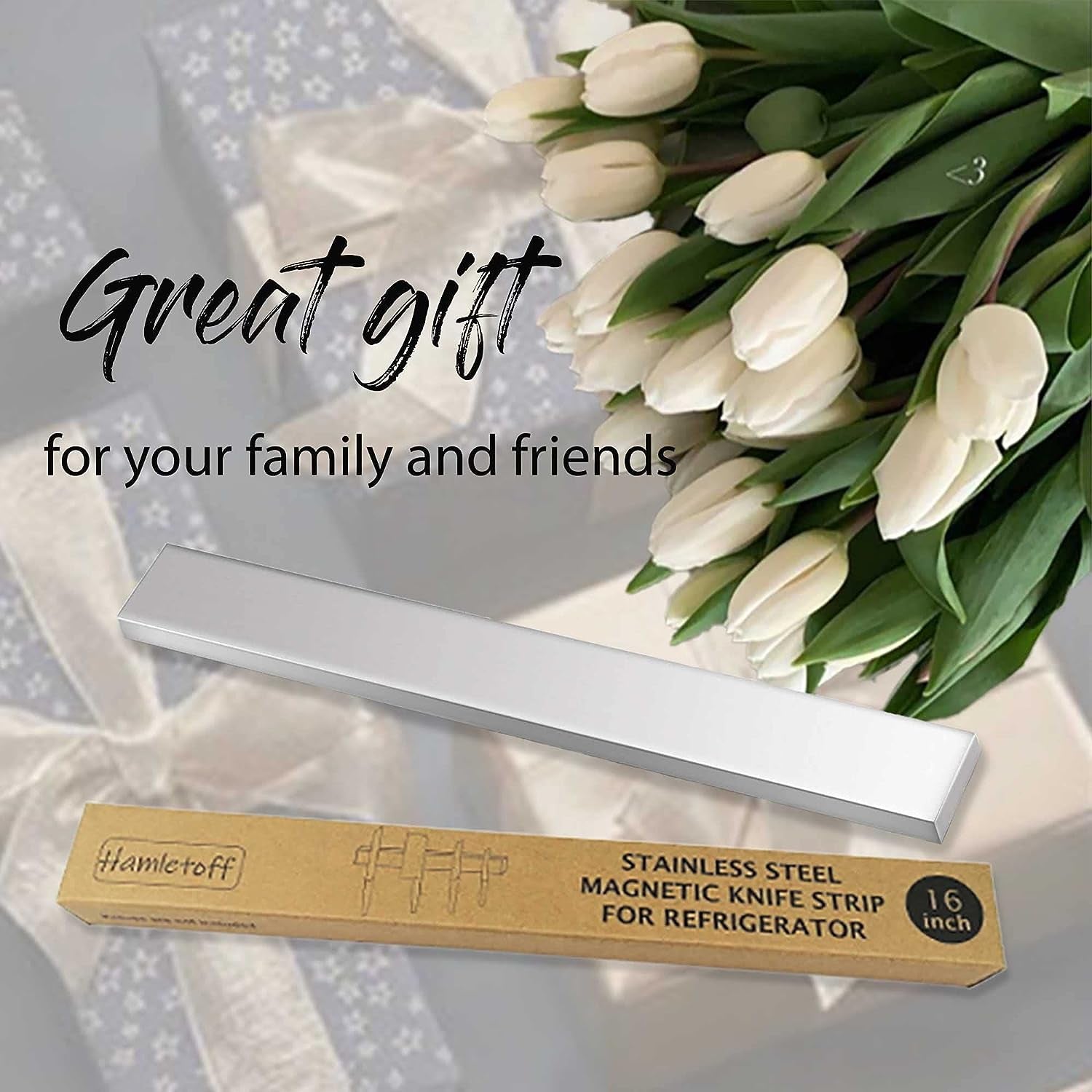 (Fridge) Magnetic Knife Holder for Refrigerator – 16 Inch Professional Double Sided Magnetic Knife Strip for Fridge - Stainless Steel Magnetic Knife Holder for Wall Self Adhesive