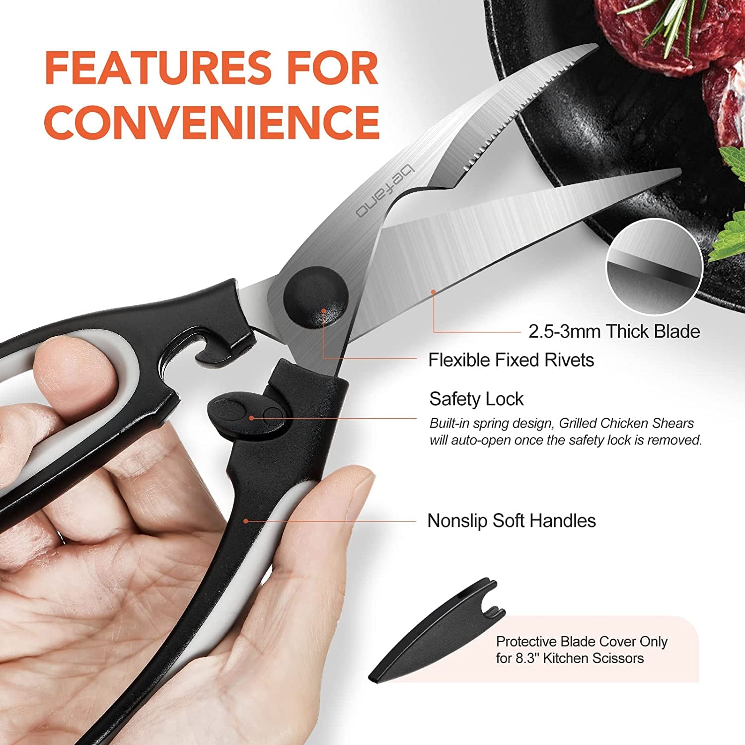 Poultry Shears and Kitchen Shears, 2-Pack Multipurpose Sharp Stainless Steel Scissors, Ideal for Chicken, Poultry, Fish, Meat, Herbs, Dishwasher Safe
