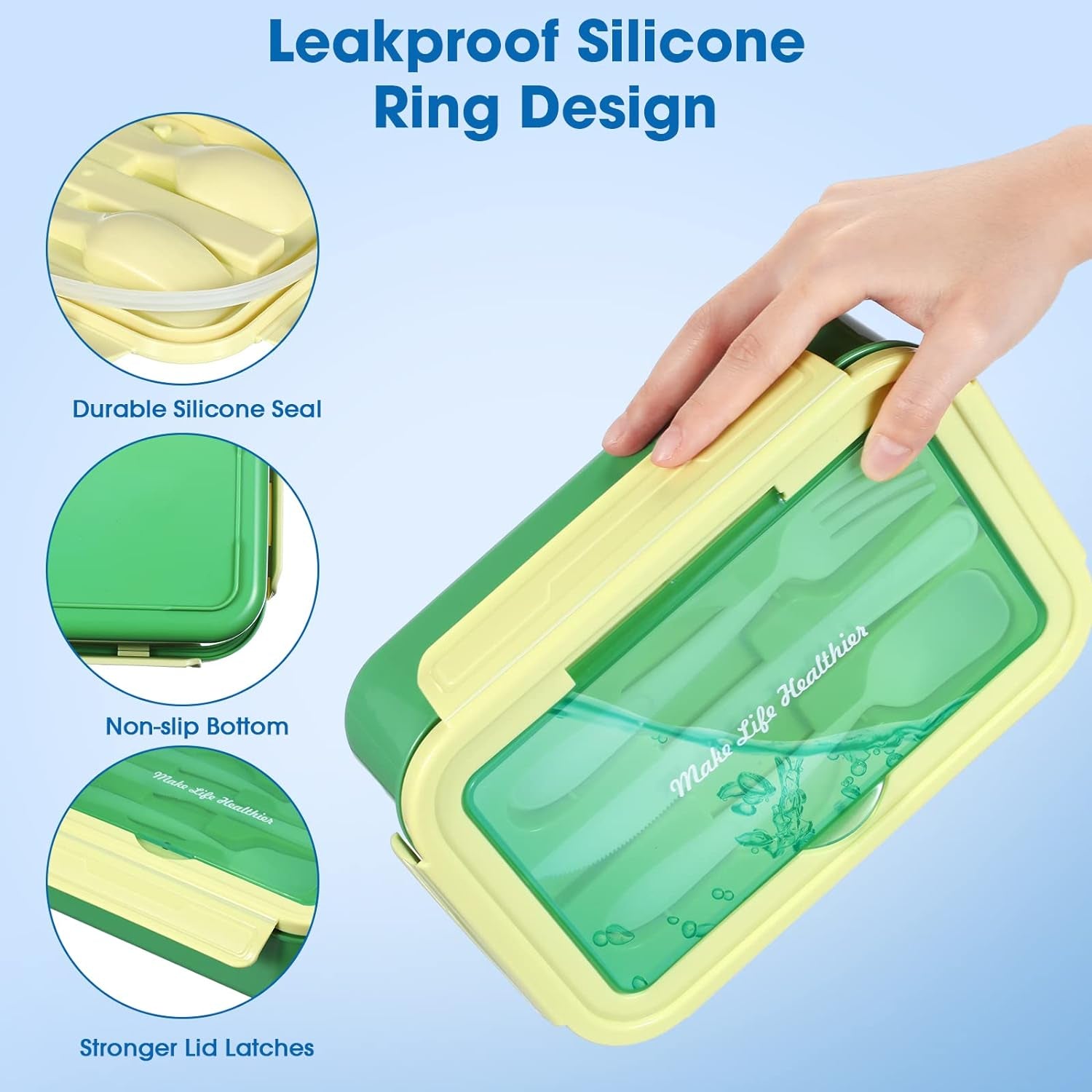 6 Pcs Bento Boxes for Kids Adult 1100 Ml Lunch Boxes with Knife, Fork and Spoon Leakproof Lunch Containers for Men Women Work School Travel