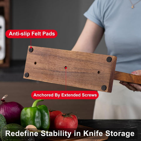 Image of Magnetic Knife Holder -  Double Sided Magnetic Knife Block without Knives - Wooden Universal Knife Stand - Knife Display Rack for Kitchen Counter Multifunctional Storage (Walnut Vertical)