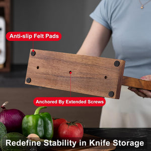 Magnetic Knife Holder -  Double Sided Magnetic Knife Block without Knives - Wooden Universal Knife Stand - Knife Display Rack for Kitchen Counter Multifunctional Storage (Walnut Vertical)