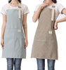 Aprons 2 Pack Adjustable Bib Aprons with 2 Pockets Cotton Linen Cooking Kitchen Chef Apron for Women and Men