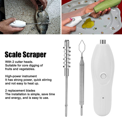 Image of Electric Fish Scaler, Multifunctional Fish Scale Scraper Remover Cleaner Seafood Descaler, Cordless Peeler Scaler with Replaceable Blade, Fruit Digging Vegetable Corer for Pepper, Bitter Gourd