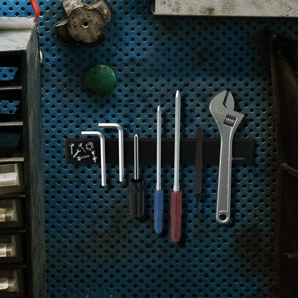 12 Inch Knife Magnetic Strip No Drilling, Kitchen Knife Magnetic Holder for Wall, Kitchen Accessories Organizer Bar or Used in Organizing Tools (Stainless Steel-12 Inch, Black)