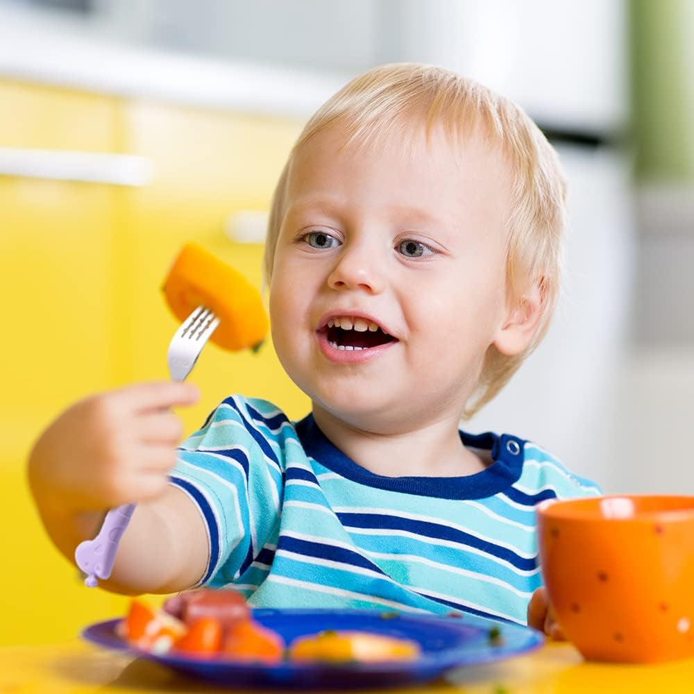 2 Cartoon Toddler Utensil Sets, Kid Spoon and Fork Set, Stainless Steel Toddler Safe Silverware Set for Children Self-Feeding with Travel Carrying Case BPA Free