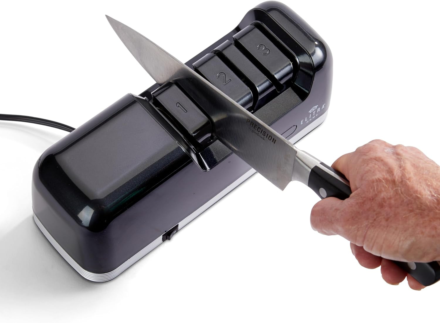 Professional Electric Knife Sharpener | 3 Stage Chef Knife Sharpening Tool for Kitchen Knives, Pocket Knife Scissors & Serrated Blades | Diamond Coated Abrasives & Precision Angle Guides