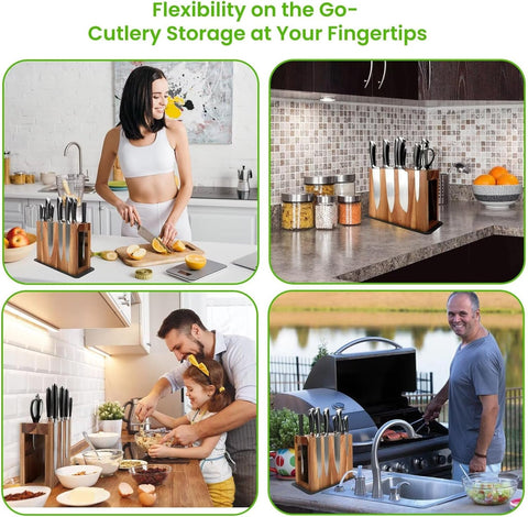 Image of ARC Magnetic Knife Block Holder without Knives, Storage up to 26 Knives, Large Size Anti-Tipping Acacia Wooden Kitchen Knife Storage Stands, Ultra Secure Magnet Rack and Countertop Protected Mat