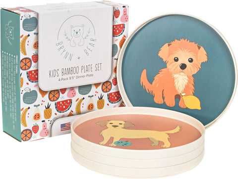 Image of Upgrade Your Child'S Dining Experience, Slide-Resistant Bamboo Plates, Designed for Ages 3+ to Prevent Slipping and Sliding for Effortless Use of Utensils (Dog Design)