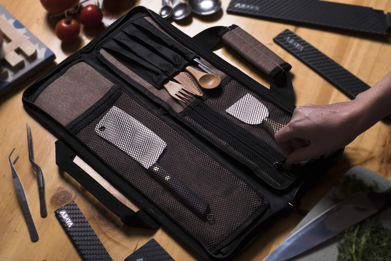 Chef Knife Roll Bag - 12 Pockets for Knives and Kitchen Utensils - Lightweight, Durable, and Stain Resistant Nylon - Perfect for the Traveling Chef - Knives Not Included