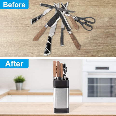 Image of Kitchen Knife Holder,Stainless Steel Universal Knife Block for Kitchen Counter,Space-Saving Knife Storage Organizer Countertop,Knife Block Holder without Knives