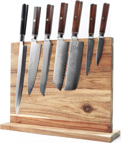 Image of Magnetic Knife Holder Acacia Wooden Magnetic Knife Block 17 X 13 Inches Rack Magnetic Universal Stands with Strong Enhanced Magnets Strip Kitchen Storage Cutlery Large Organizer without Knifves