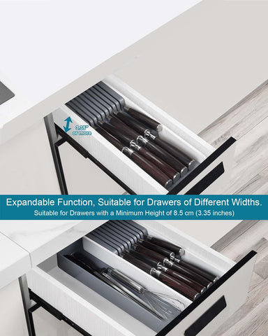 Image of Drawer Knife Organizer, Kitchen Knife Block Knife Holder with Expandable Cutlery Tray Drawer Organizer Tray for Knife