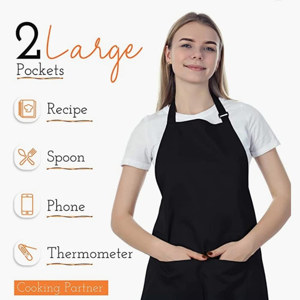 Unisex Adjustable Bib Aprons with 3 Pockets, Cooking Kitchen Restaurant Apron Machine Washable for Men Women