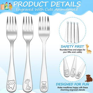 36 Pcs Kids Silverware Set Toddler Utensils Stainless Steel Safe Forks and Spoons 16 Kids Forks 16 Kids Spoons Children Metal Cutlery Set Baby Flatware Sets (Silver)
