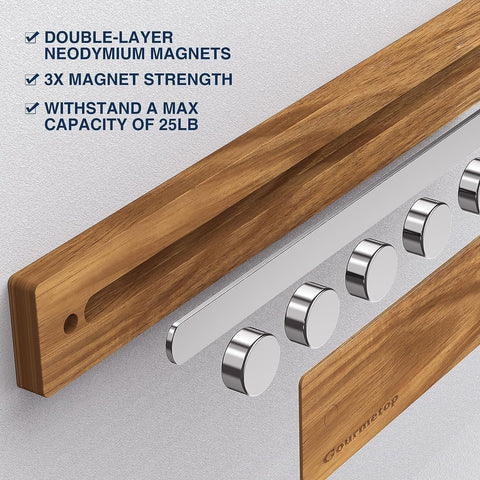 Image of Magnetic Knife Holder for Wall 12Inch, Knife Magnetic Strip No Drilling, Acacia Wood Magnetic Knife Holder for Refrigerator, Strong Knife Magnet&Knife Rack for Kitchen Utensil Organizer