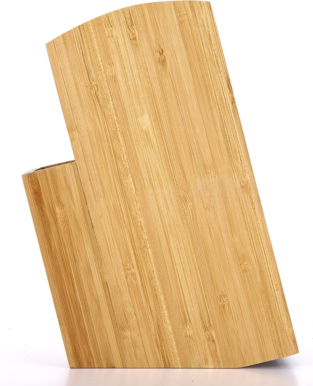 Bamboo Universal Knife Block - Extra Large Two-Tiered Slotless Wooden Knife Stand, Organizer & Holder - Convenient Safe Storage for Large & Small Knives & Utensils - Easy to Clean Removable Bristles