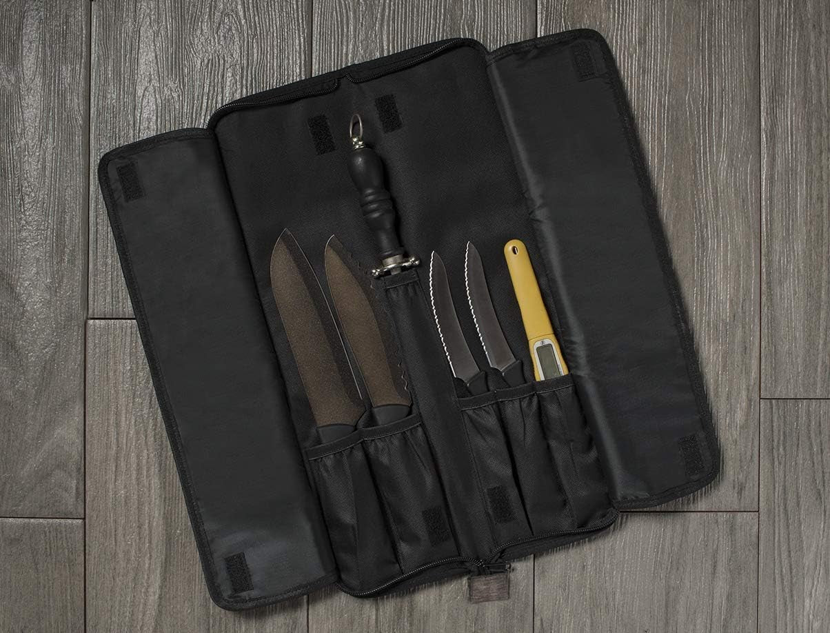 Chef Knife Roll Bag - 12 Pockets for Knives and Kitchen Utensils - Lightweight, Durable, and Stain Resistant Nylon - Perfect for the Traveling Chef - Knives Not Included