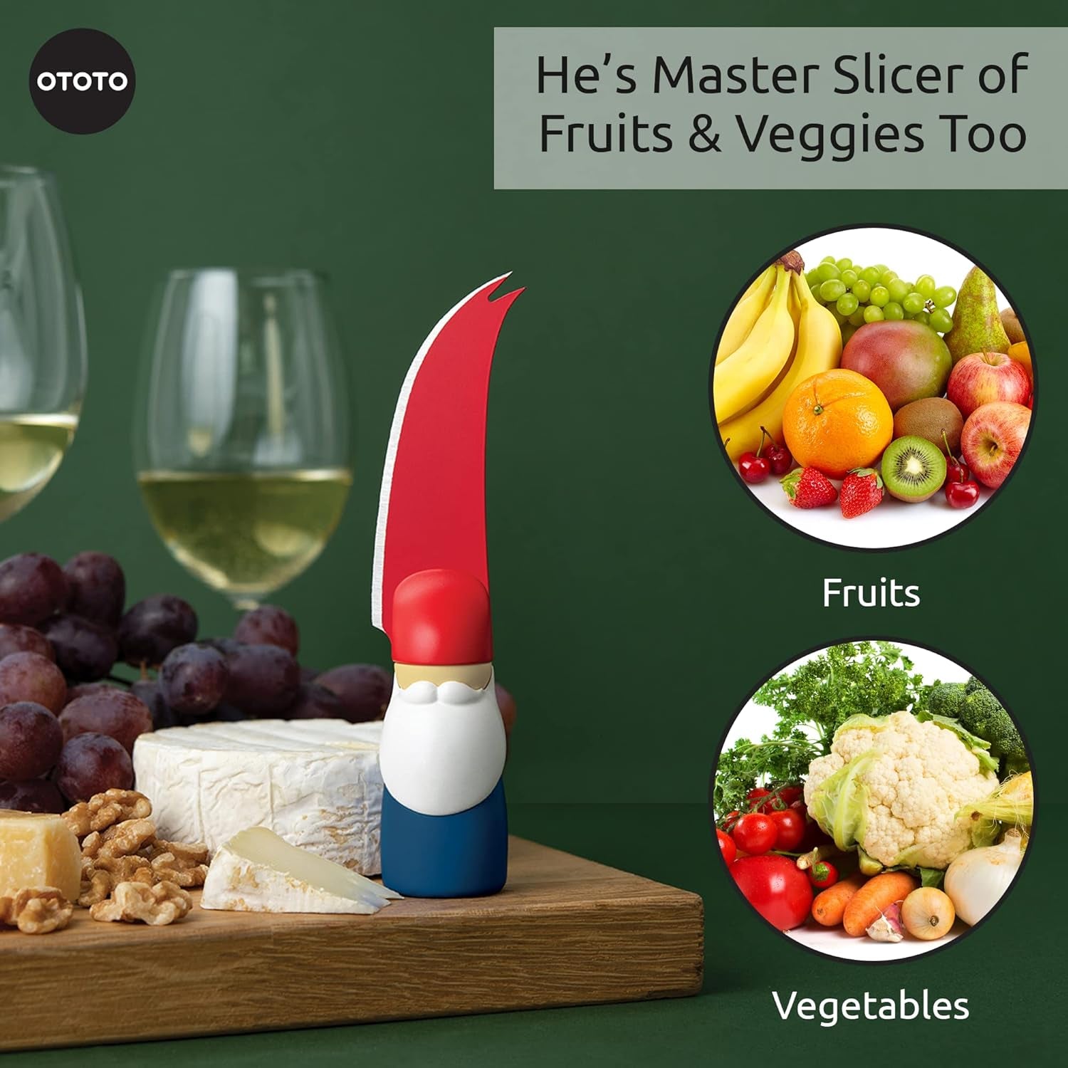 Bert Cheese Knife, Gnome-Themed Multifunctional Knife for Cheese, Fruits, and Veggies, Cute Kitchen Accessories, Bpa-Free Kitchen Gadget, Funny Kitchen Gadgets, Gnomes Gifts for Women