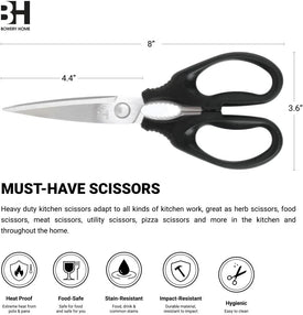 BOWERY HOME Kitchen Scissors - Heavy Duty Kitchen Shears - Lightweight Scissors - for Cutting Food, Meat, Fish, Vegetable - Multi-Purpose Kitchen Scissors (8 Inches) - NOT MADE in CHINA
