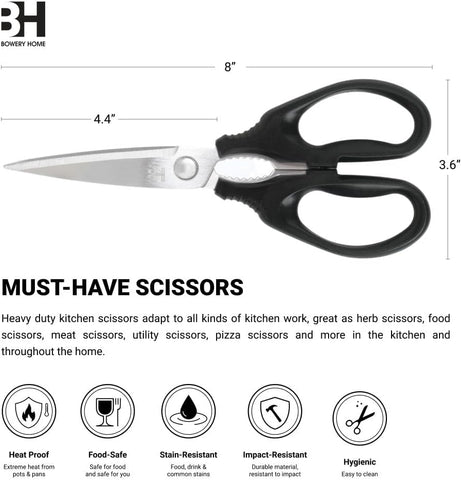 Image of BOWERY HOME Kitchen Scissors - Heavy Duty Kitchen Shears - Lightweight Scissors - for Cutting Food, Meat, Fish, Vegetable - Multi-Purpose Kitchen Scissors (8 Inches) - NOT MADE in CHINA