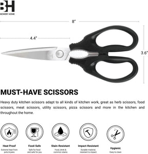 BOWERY HOME Kitchen Scissors - Heavy Duty Kitchen Shears - Lightweight Scissors - for Cutting Food, Meat, Fish, Vegetable - Multi-Purpose Kitchen Scissors (8 Inches) - NOT MADE in CHINA