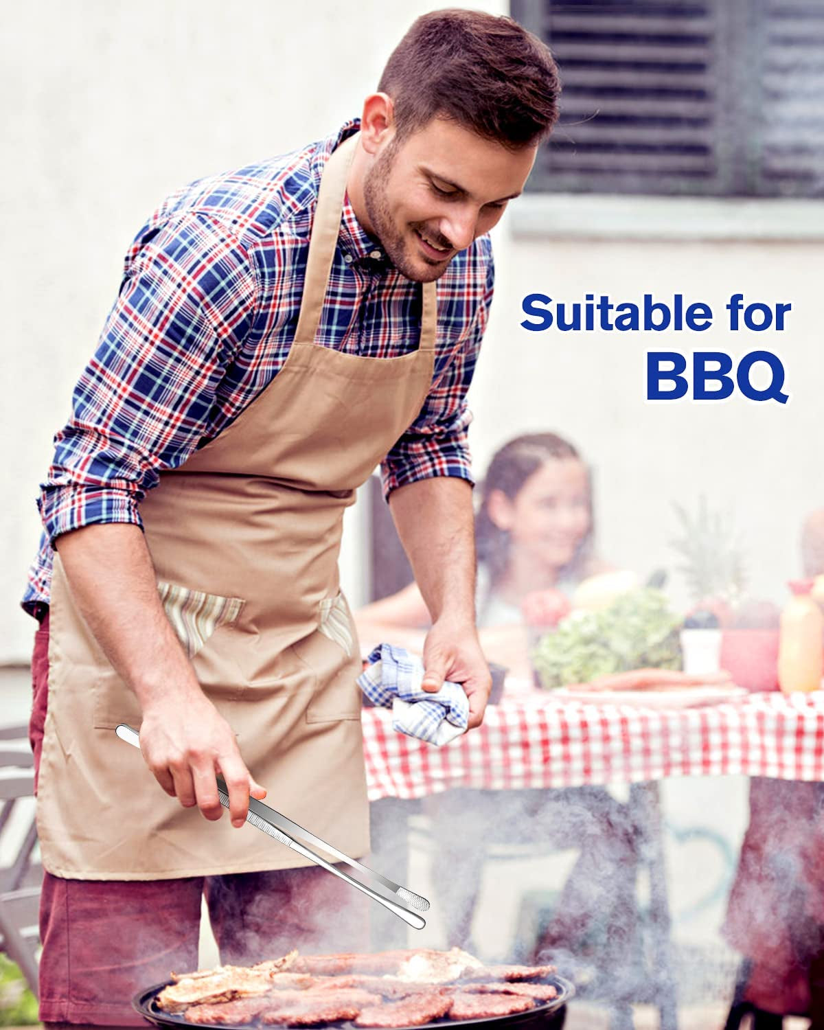 4 Pcs Kitchen Fine Tweezer Tongs, 12'' and 10'' Stainless Steel Food Tweezers Set, Professional Kitchen Long Tweezer for Cooking, Repairing, Sea Food and BBQ