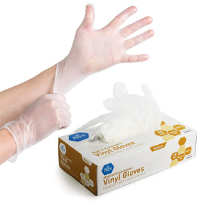 Medical Vinyl Examination Gloves (Medium, 100-Count) Latex Free Rubber | Disposable, Ultra-Strong, Clear | Fluid, Blood, Exam, Healthcare, Food Handling Use | No Powder