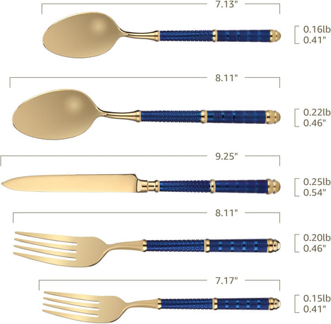 Image of 5Pcs 18/10 Stainless Steel Silverware Set Forged Manual Polishing Flatware Set Titanium ​Plated with Luxury Domee Handle Dishwasher Safe Home Hotel Restaurant Use Wedding Housewarming Gift Gold Blue