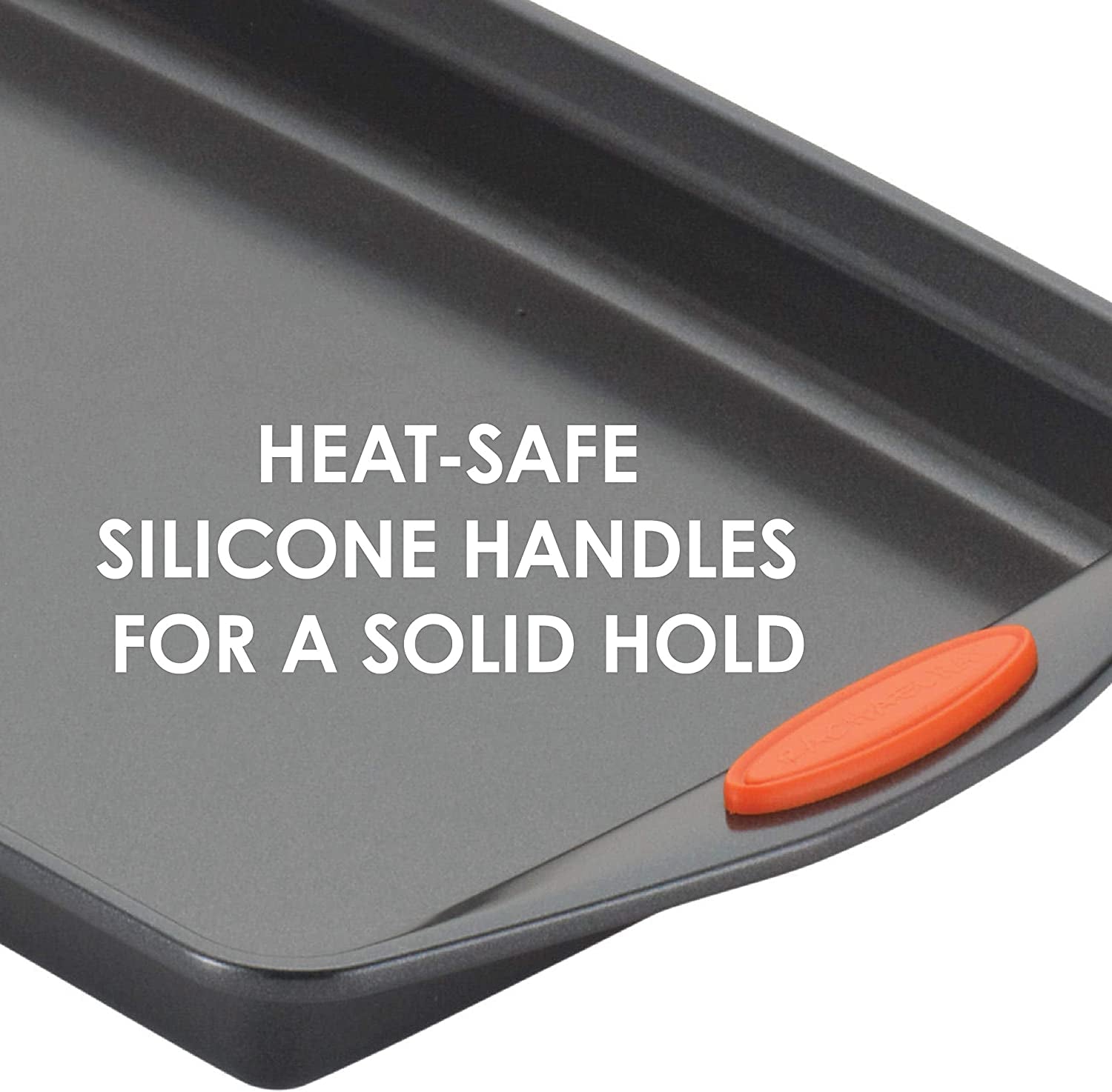 Yum-O! Bakeware Oven Lovin' Nonstick Loaf Pan, 9-Inch by 5-Inch Steel Pan, Gray with Orange Handles