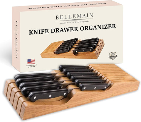 Image of 100% Pure Bamboo in Drawer Knife Block | Knife Drawer Organizer | Store Knives Safely with the Blades down | Storage Solution for Your Kitchen | Knife Organizer Drawer Insert