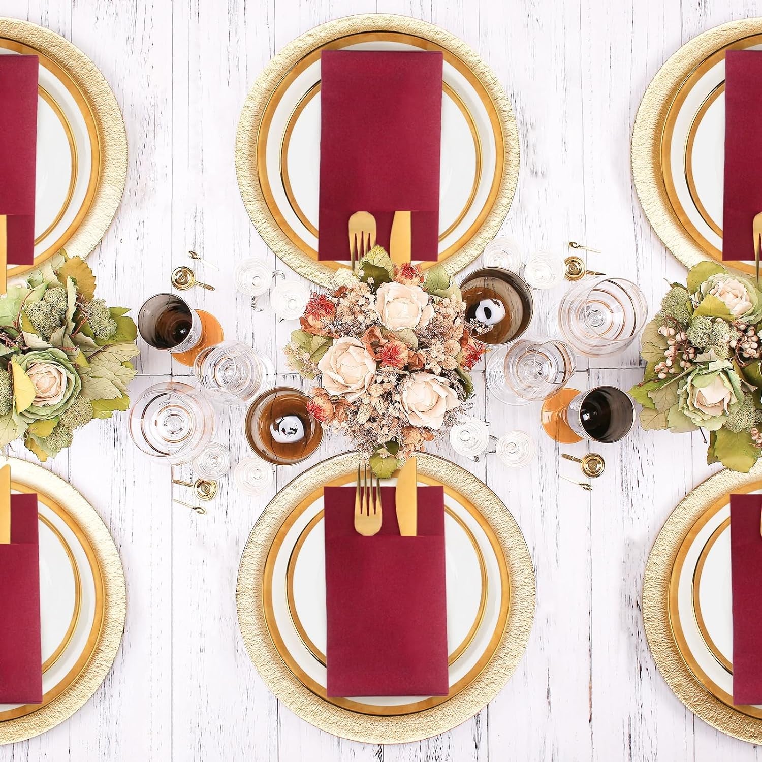 100 Pack Disposbale Burgundy Cloth like Paper Dinner Napkins Folded,Premium Thick Paper Napkins Build in Flatware Pocket,Long Hand Paper Towel for Party Christmas Wedding Bathroom and Events