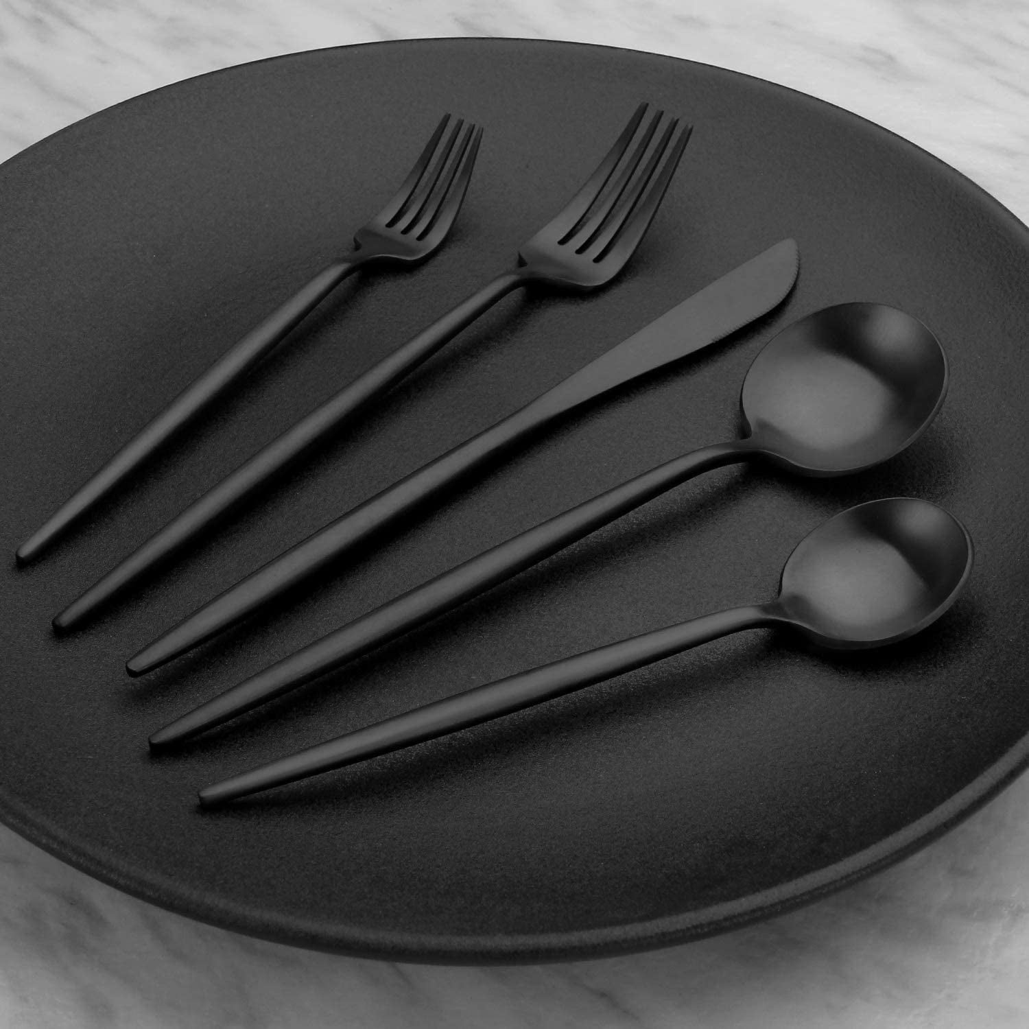 Matte Black Silverware Set, Stainless Steel Satin Finish, Flatware Cutlery Set for 4, 20-Piece Spoons and Forks Kitchen Utensil Set, Dishwasher Safe (Matte Black, 20 P)