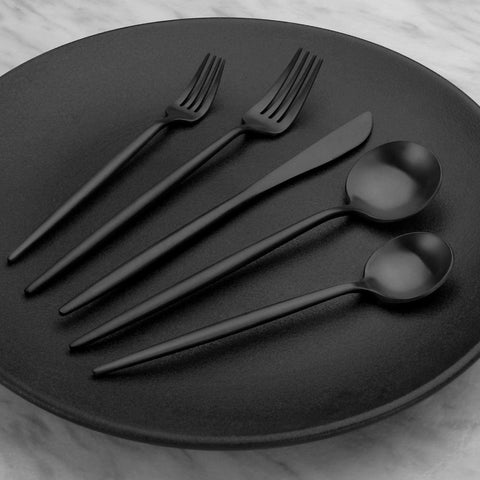 Image of Matte Black Silverware Set, Stainless Steel Satin Finish, Flatware Cutlery Set for 4, 20-Piece Spoons and Forks Kitchen Utensil Set, Dishwasher Safe (Matte Black, 20 P)