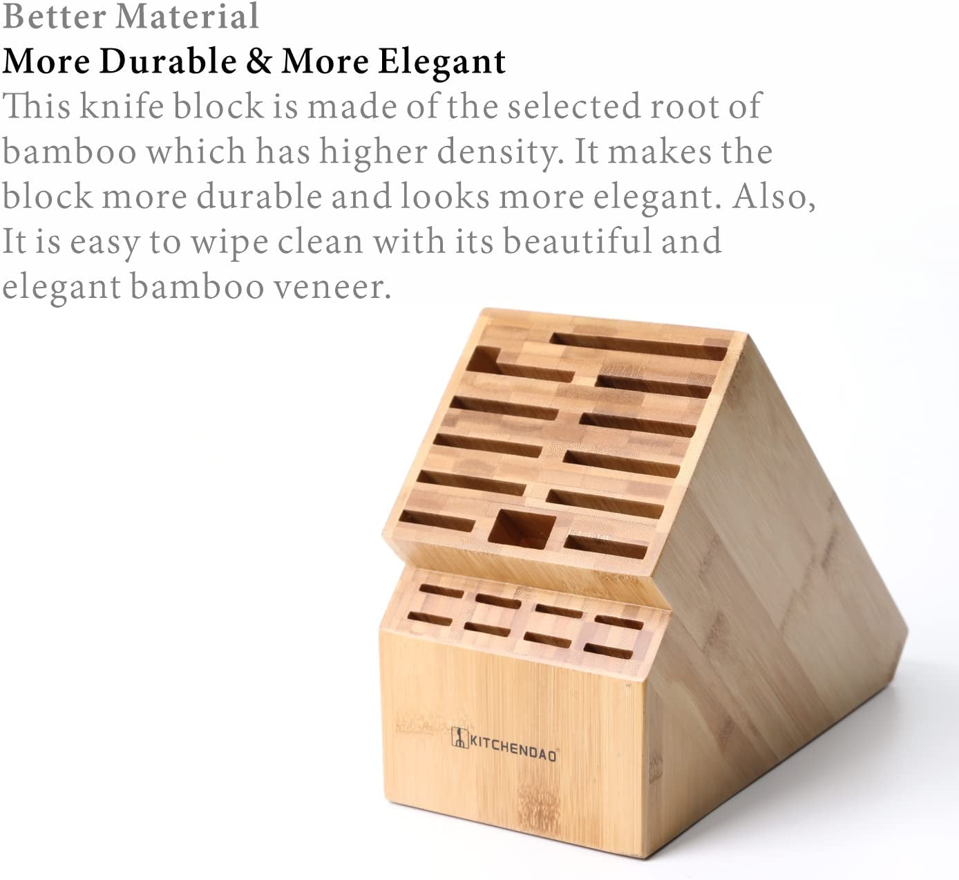 Deluxe 20 Slot Bamboo Knife Block Holder without Knives, Countertop Butcher Block Kitchen Knife Stand, Hold Multiple Large Blade Knives, Wider Slots for Easier Storage